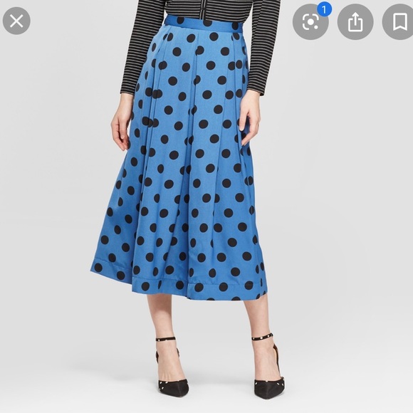 Who What Wear Polka Dot Birdcage Midi Skirt - Picture 1 of 4